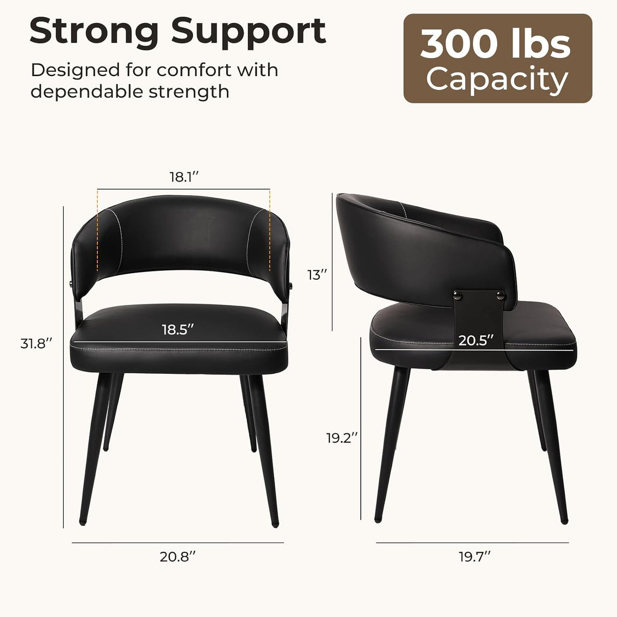 Dining Chairs Set of 2, Modern Faux Leather Kitchen Chairs