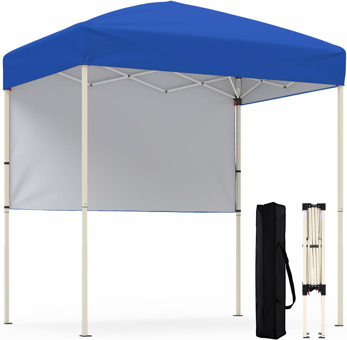 Goplus 6 x 4 FT Pop Up Canopy, UPF50+ Easy Setup Tent w/ 1 Half Sidewall, Silver-Coated Top, Foldable Outdoor Gazebo w/Carrying Bag, Sun Shelter Tent for Events, Sports, Camping, Markets (Blue)