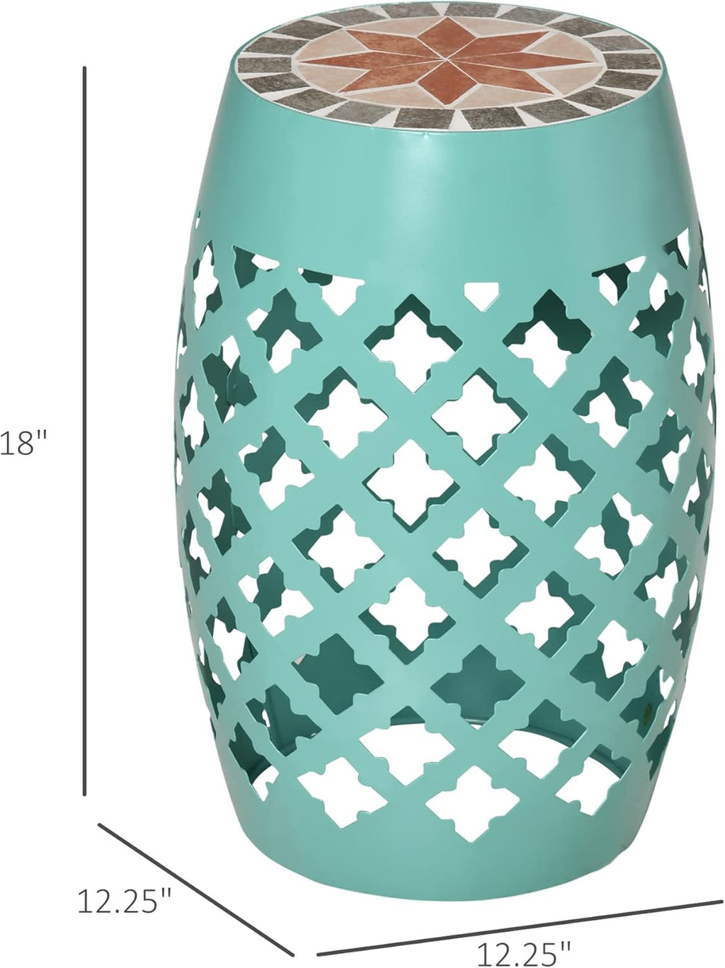 Outsunny Decorative Outdoor Stool, 12" Round Patio Side Table, Mosaic Blue