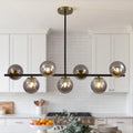 KCO 7-Light Mid Century Modern Black Brass Gold Linear Sputnik Chandelier