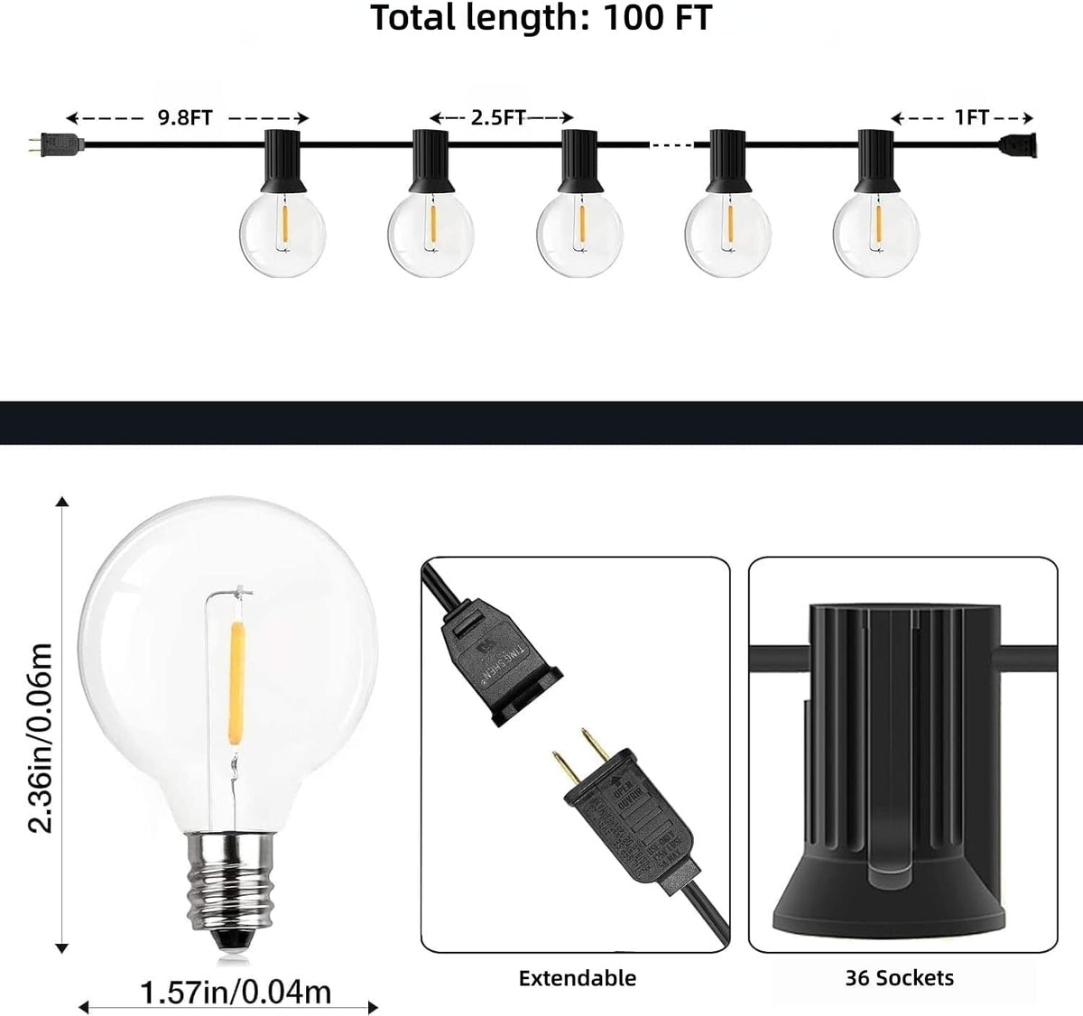 gpatio outdoor string lights, 100ft led waterproof patio, package contents