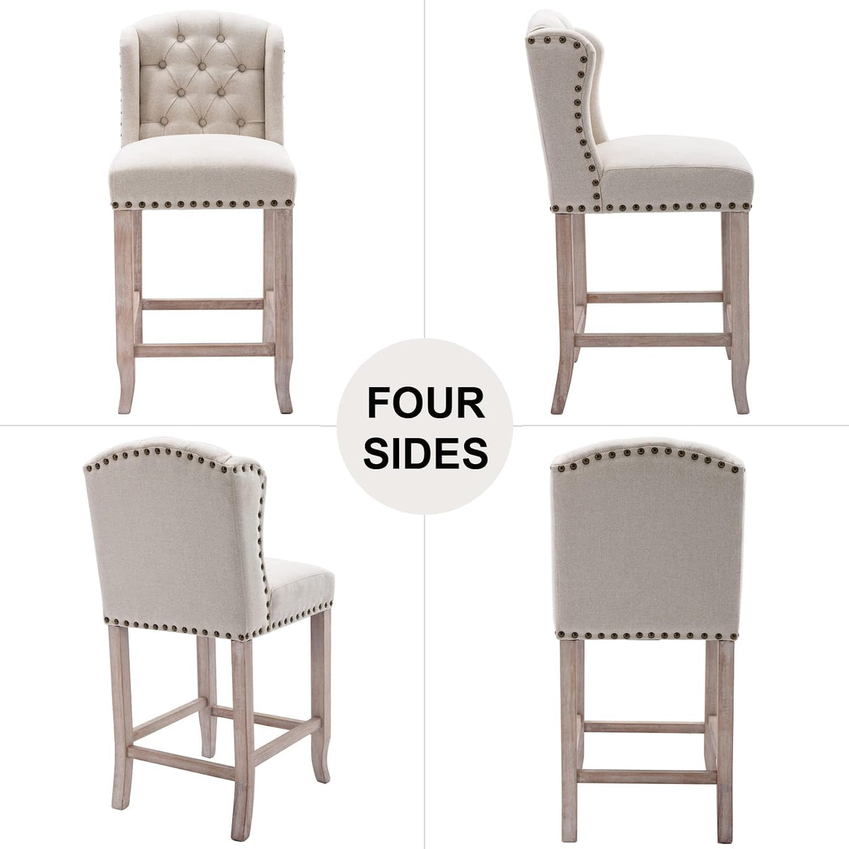 DUOMAY Tufted 26" Counter Stools Set of 4, Linen Beige