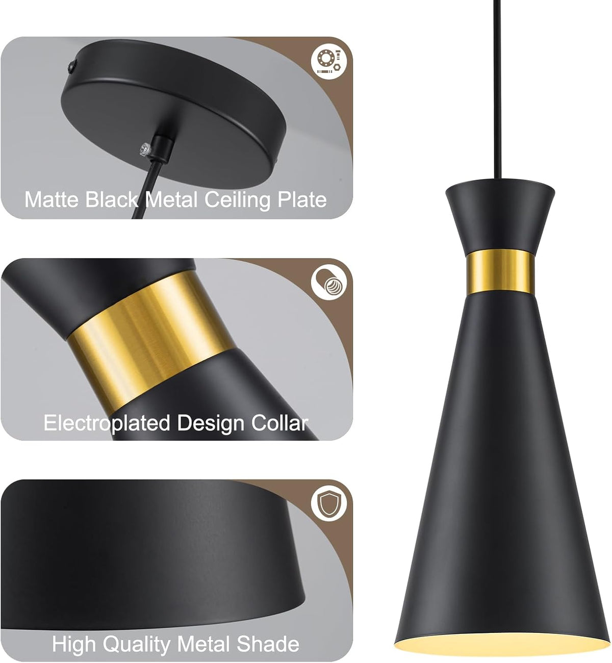 2026 New Pendant Lights Kitchen Island 3 Pack 13"H Gold Black Pendant Light