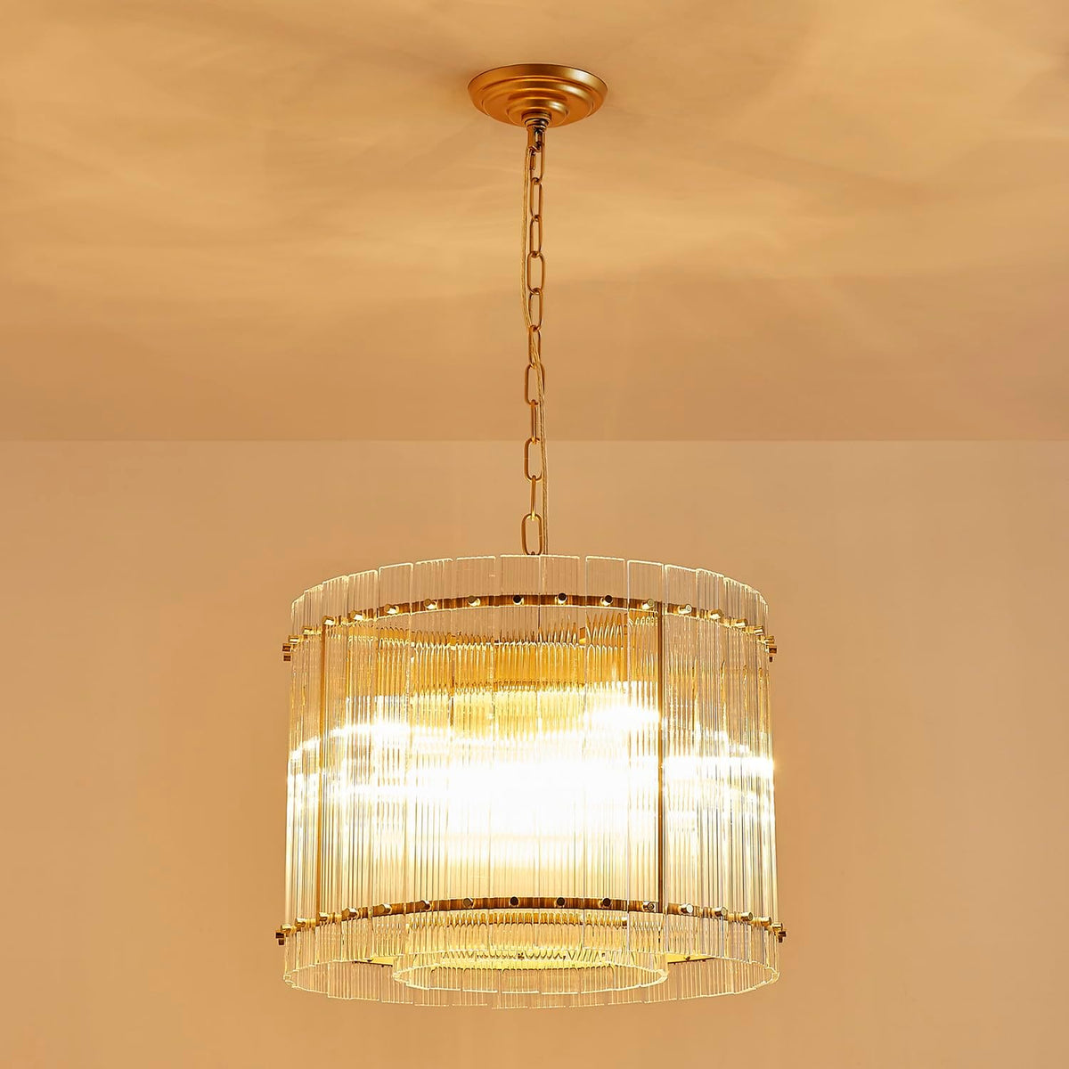 Saint Mossi 22045 Pendant Chandeliers, Mid-Modern Modern Design, Perfect for Living Space, 8 x E12 Sockets, D19'' x H14'', Adjustable Max Height 78", Glass Shade & Gold Finish Metal Frame