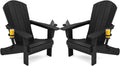 SERWALL Outdoor Adirondack Chair Set of 2 with Cup Holders,Foldable,Black