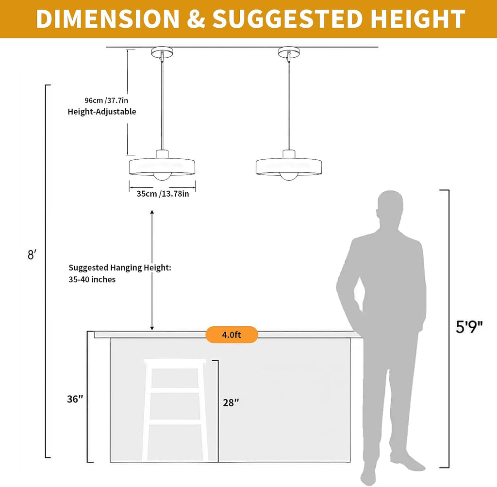 Pendant Lights Kitchen Island: Mid-Century Modern Hanging Light Fixture - Glass Pendant Lamp for Entryway Dining Room Over Table Bedside (Orange, 35cm/13.78inch)