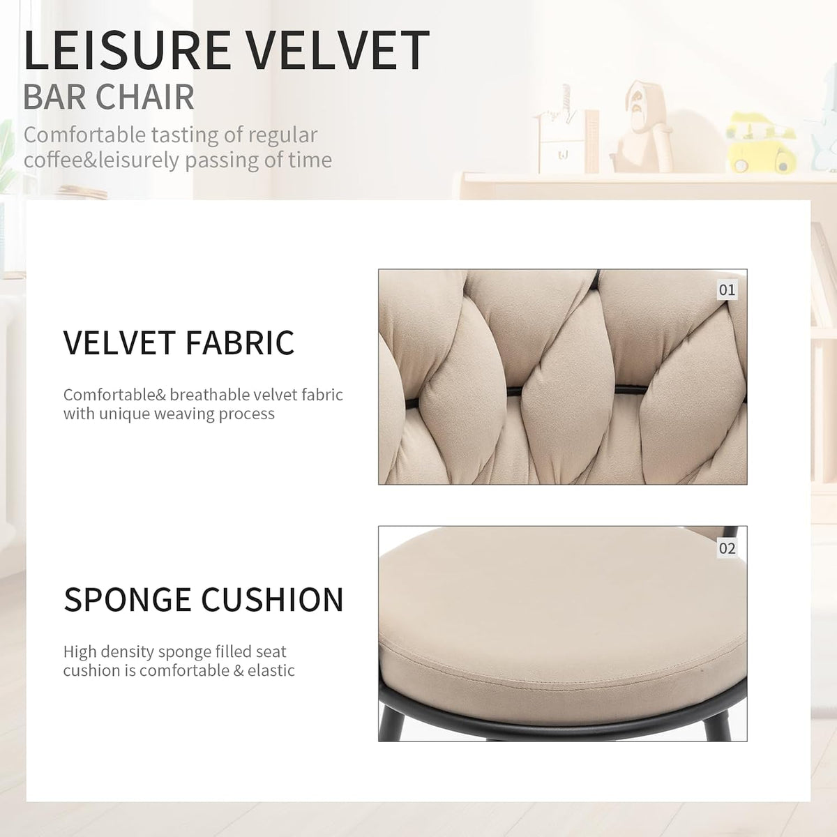swivel bar stools set of 2, modern barstools, close-up detail