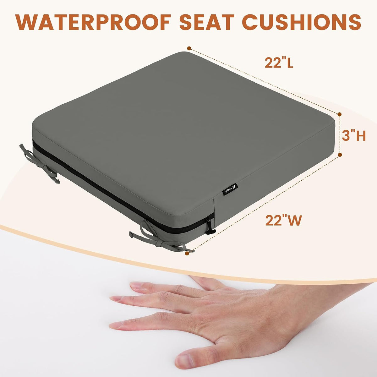 Favoyard 2-Pack Waterproof Outdoor Seat Cushions, 22" x 22", Dark Gray