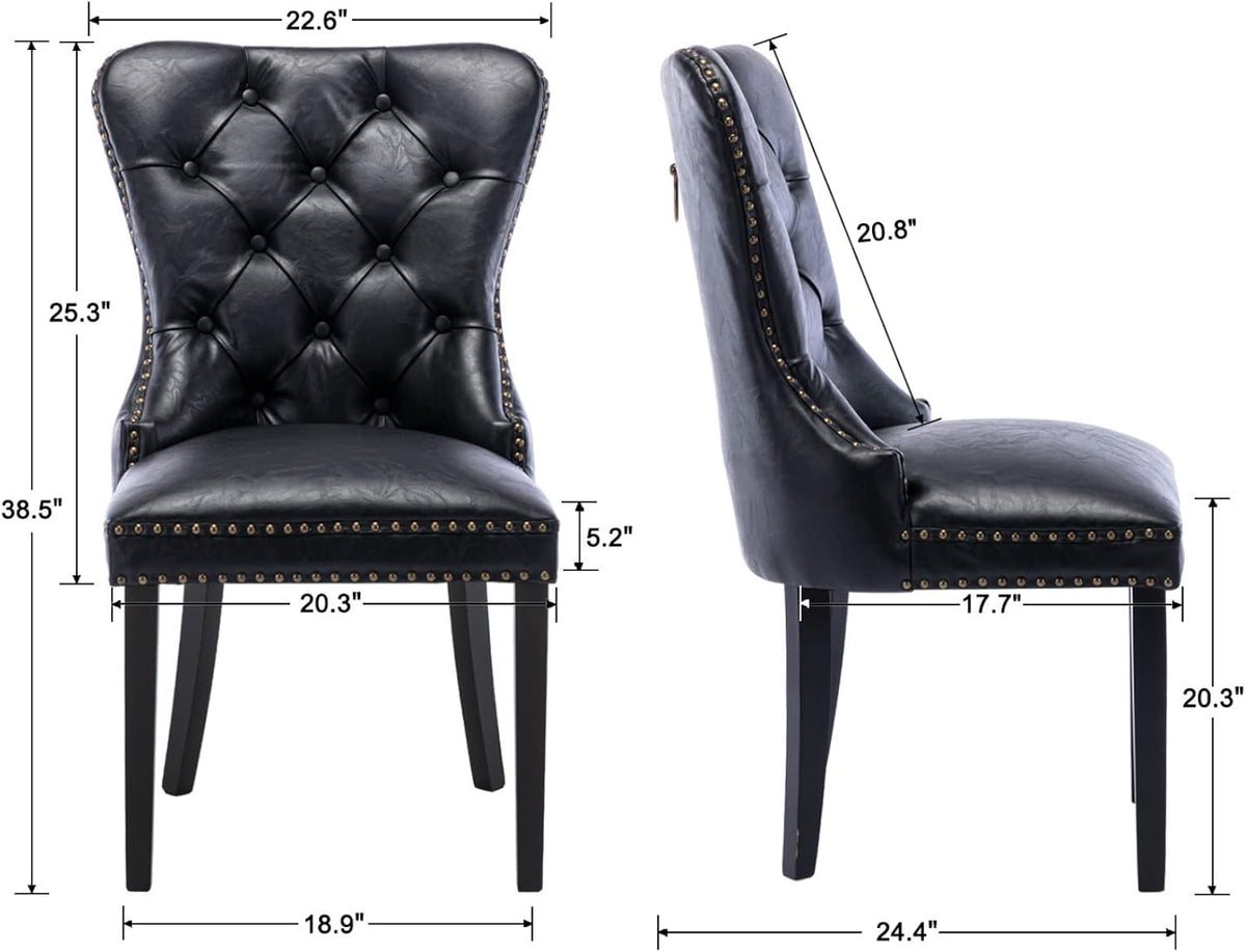 EALSON Modern Black Dining Chairs Set of 8 Mid Century Leather Dining Room Chairs with Wood Legs Tufted Upholstered Kitchen Side Chairs with Nail Head Trim for Dining Room/Living Room, Back with Ring