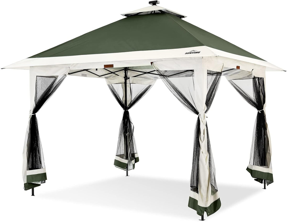 Suntime Pop Up Gazebo, Solar LED, 12x12 ft, Green