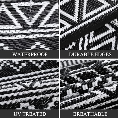 Garvee Outdoor Rug 9x18 Reversible Waterproof Rug for Patio Black/White