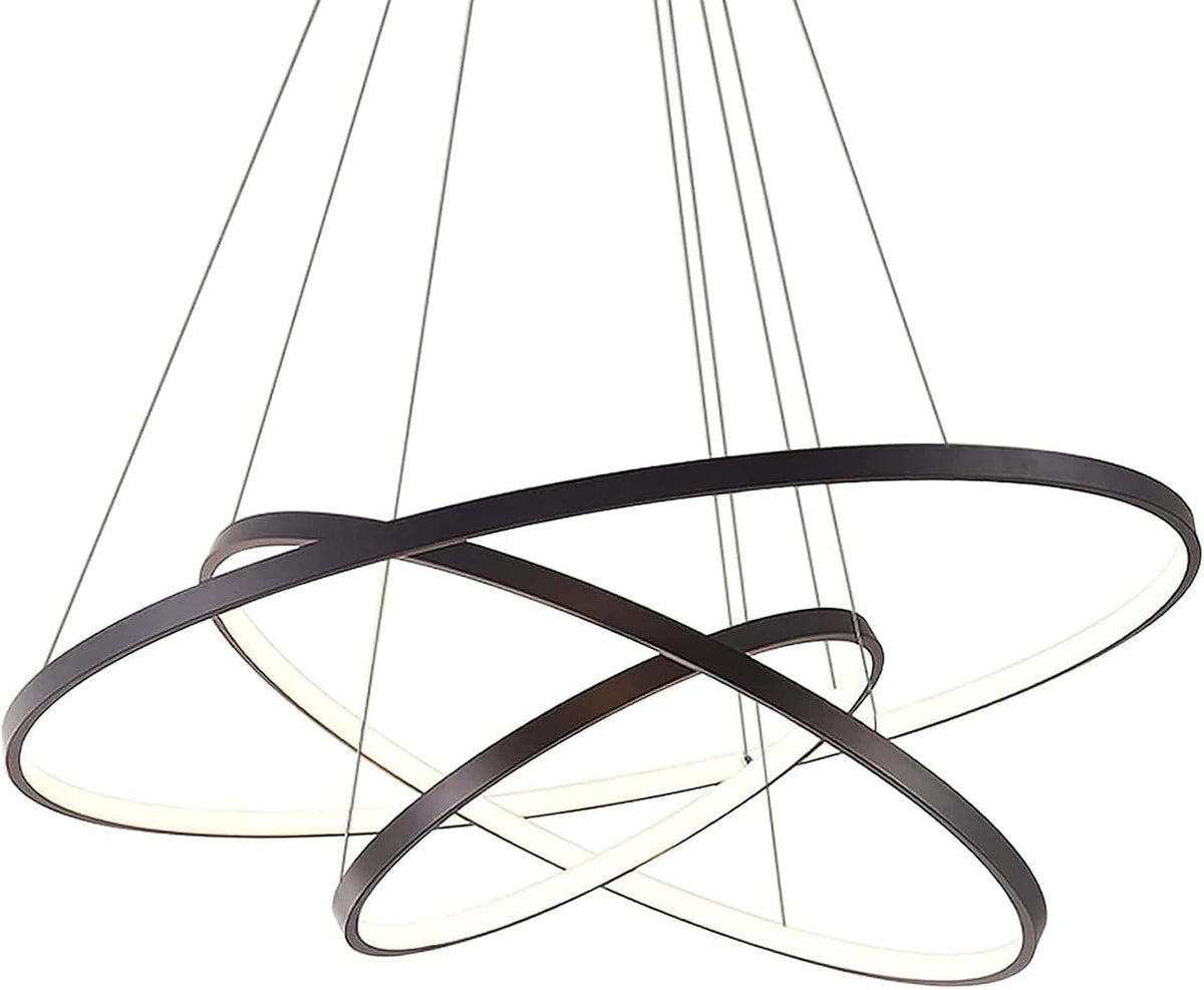 LightInTheBox Modern LED Pendant Light 3 Ring Chandeliers Black Circle Pendant Light Fixtures for Living Room Dinning Room Office (Light Source: Warm White)