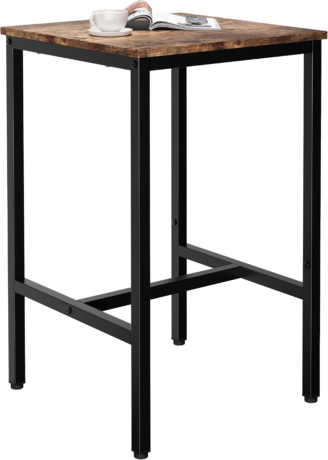 Lutown-Teen Square Bar Table, High Top Table - Industrial Metal Frame for Small Spaces & Narrow Kitchens, 23.6x23.6x36.9 in (LxWxH), Easy Assembly, Rustic Brown and Black