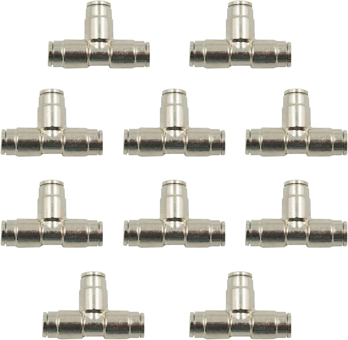 10pcs Nickel Plated Brass Push to Connect Fitting for High Pressure Mist Cooling System, Misting Tee Slip Lock, 3/8" Tube OD