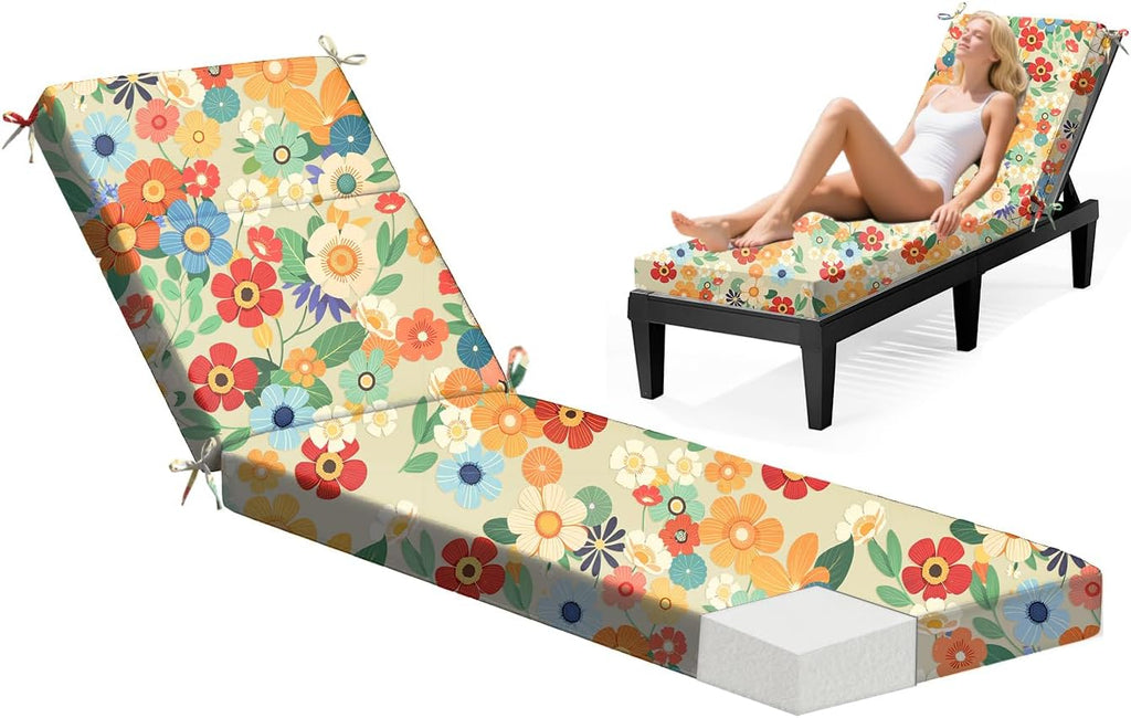 Outdoor Chaise Lounge Chair Cushions Waterproof 72x21x3 Daisy