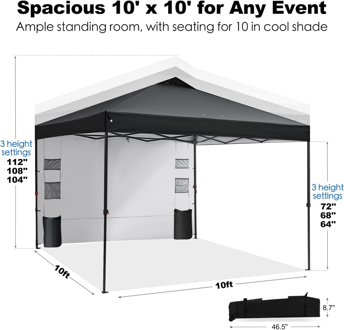 gafete pop up canopy tent outdoor sidewall one, close-up detail