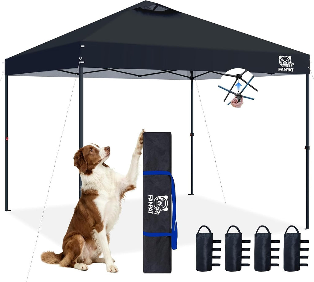 FANPAT 10x10 Pop Up Canopy Tent, Instant Portable Shelter, Black 10x10