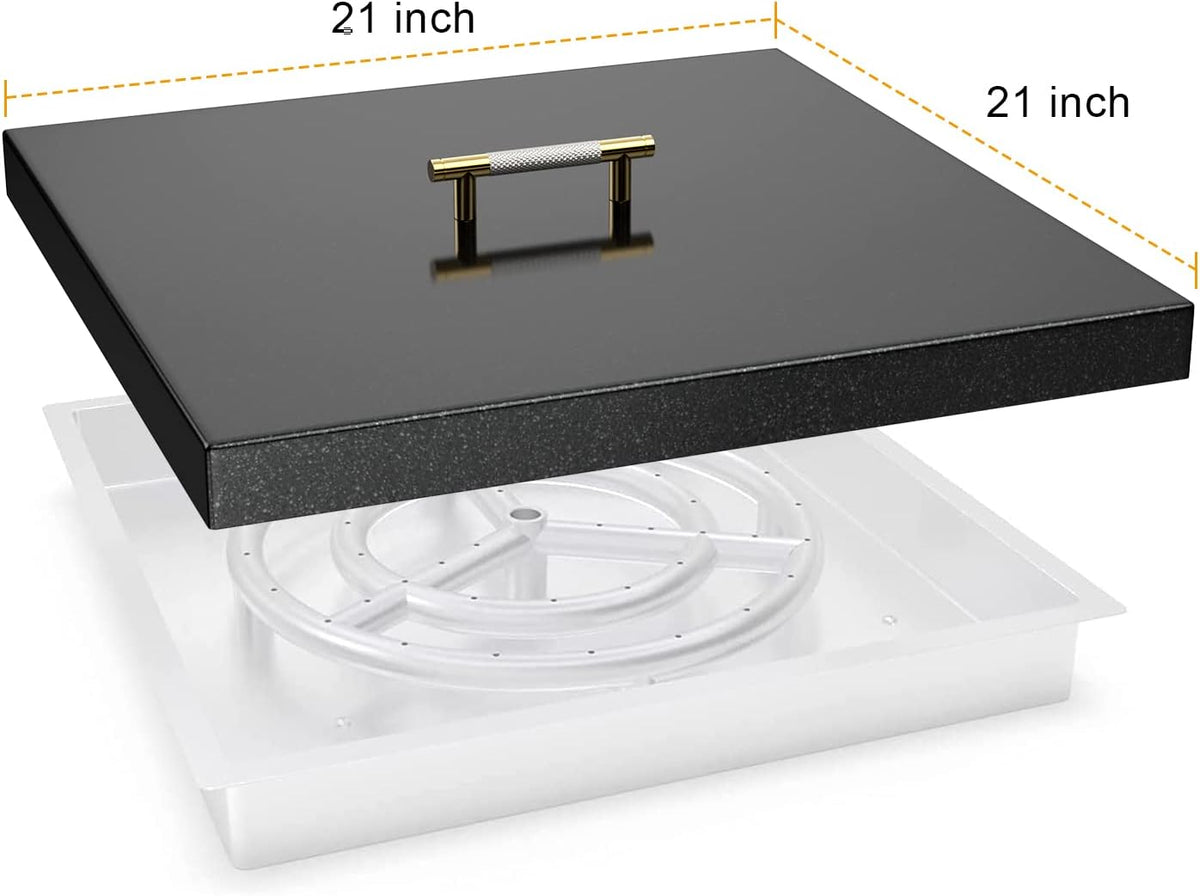 Fire Pit Burner Cover Square for 18 x 18 Inches Linear Drop-in Burner Pan, Fire Pit Lid, Multiple Sizes and Shapes Available,Porcelain-Enameled Steel(21" x 21" Square)