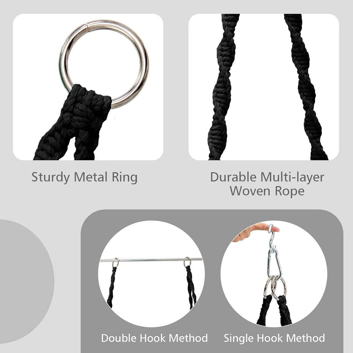 Giantex Hammock Chair Macrame Swing with Cushion & Hardware Kit, Black