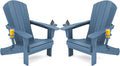 SERWALL Outdoor Adirondack Chair Set of 2 with 2 Cup Holders,Foldable,Blue