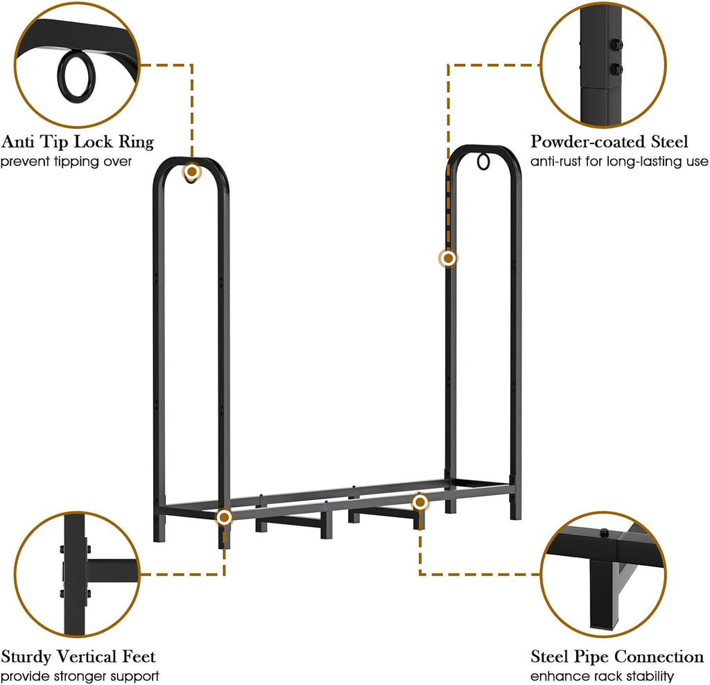 gtongoko 4ft heavy duty metal firewood rack outdoor, side view