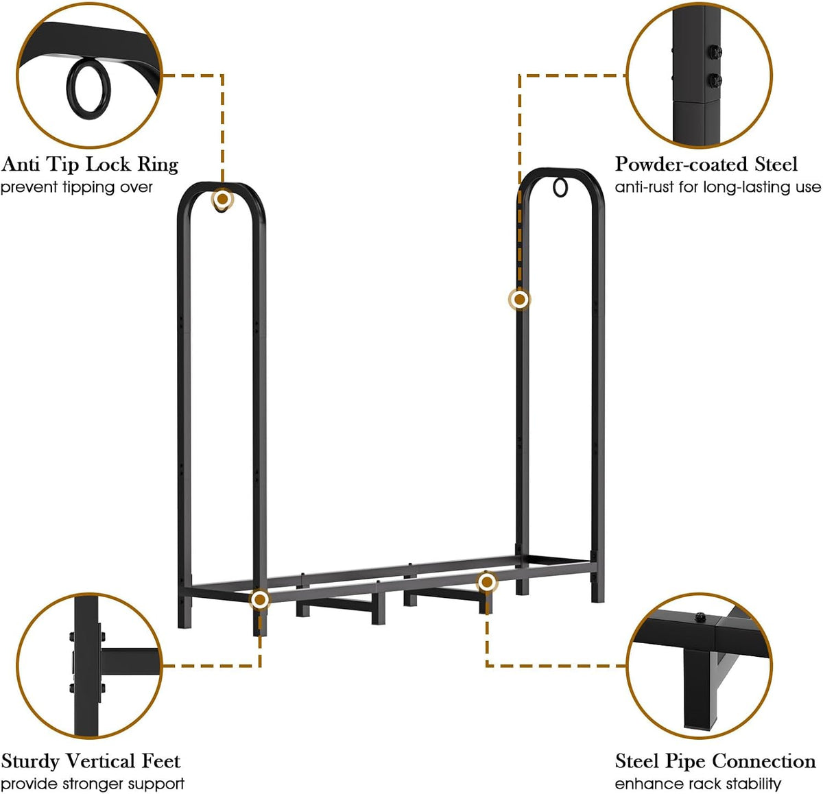 gtongoko 4ft heavy duty metal firewood rack outdoor, side view