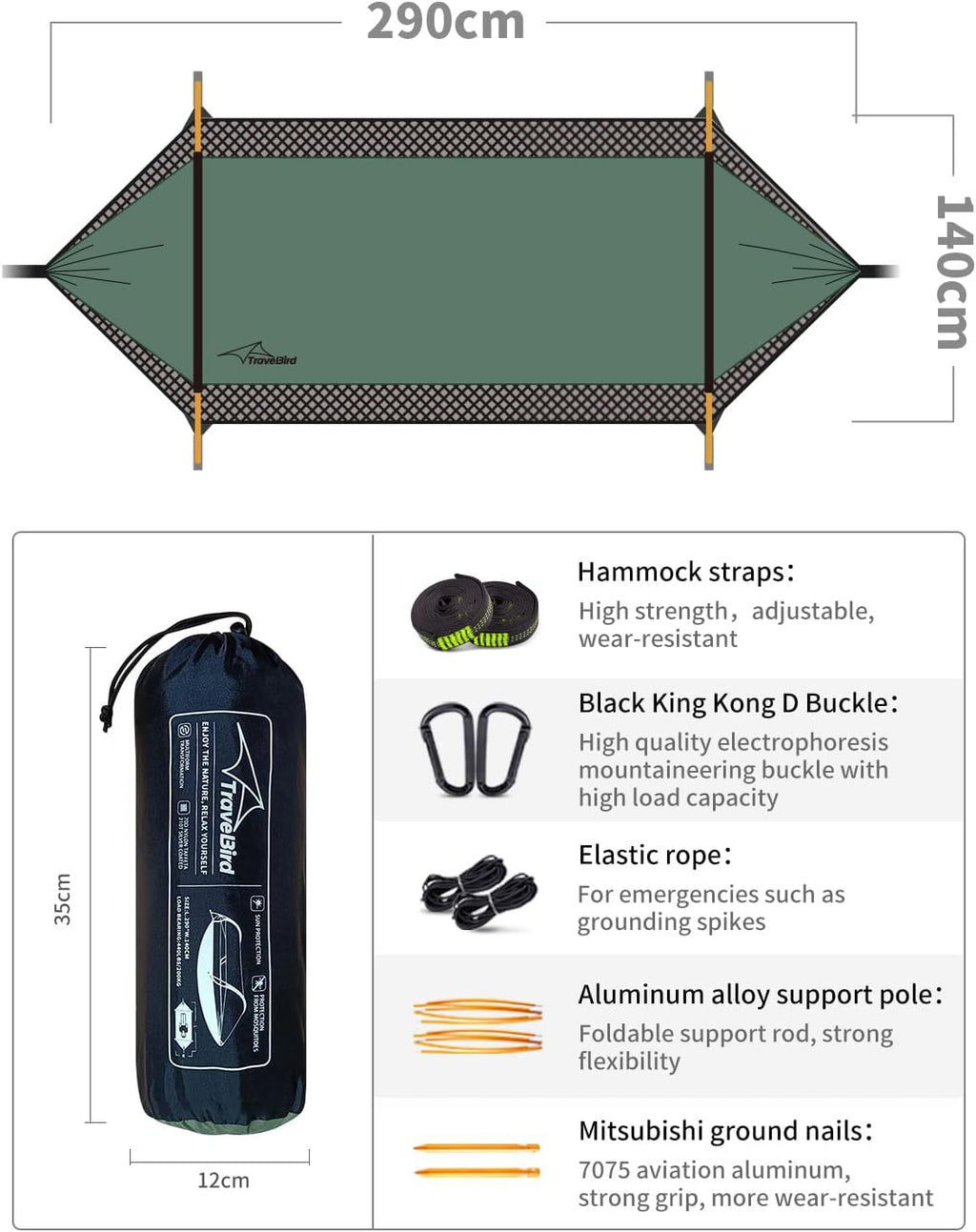 3-in-1 Camping Hammock Tent with Mosquito Net & UV Sunshade