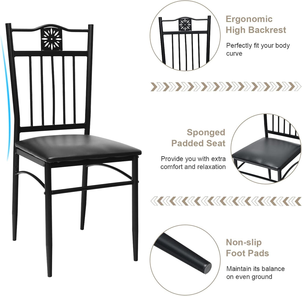 COSTWAY 5 Pieces Dining Table Set, Modern Kitchen Table Set for 4 Person, 42” Rectangular Table w/ 4 Upholstered Chairs, Bistro Table Set for Home, Coffee Shop & Restaurant (Black)
