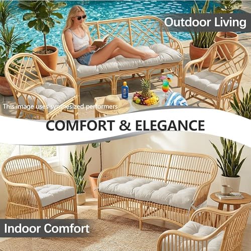 Yddsky 3Pcs Wicker Chair Cushion Sets for Patio Furniture,White,47*19*4''