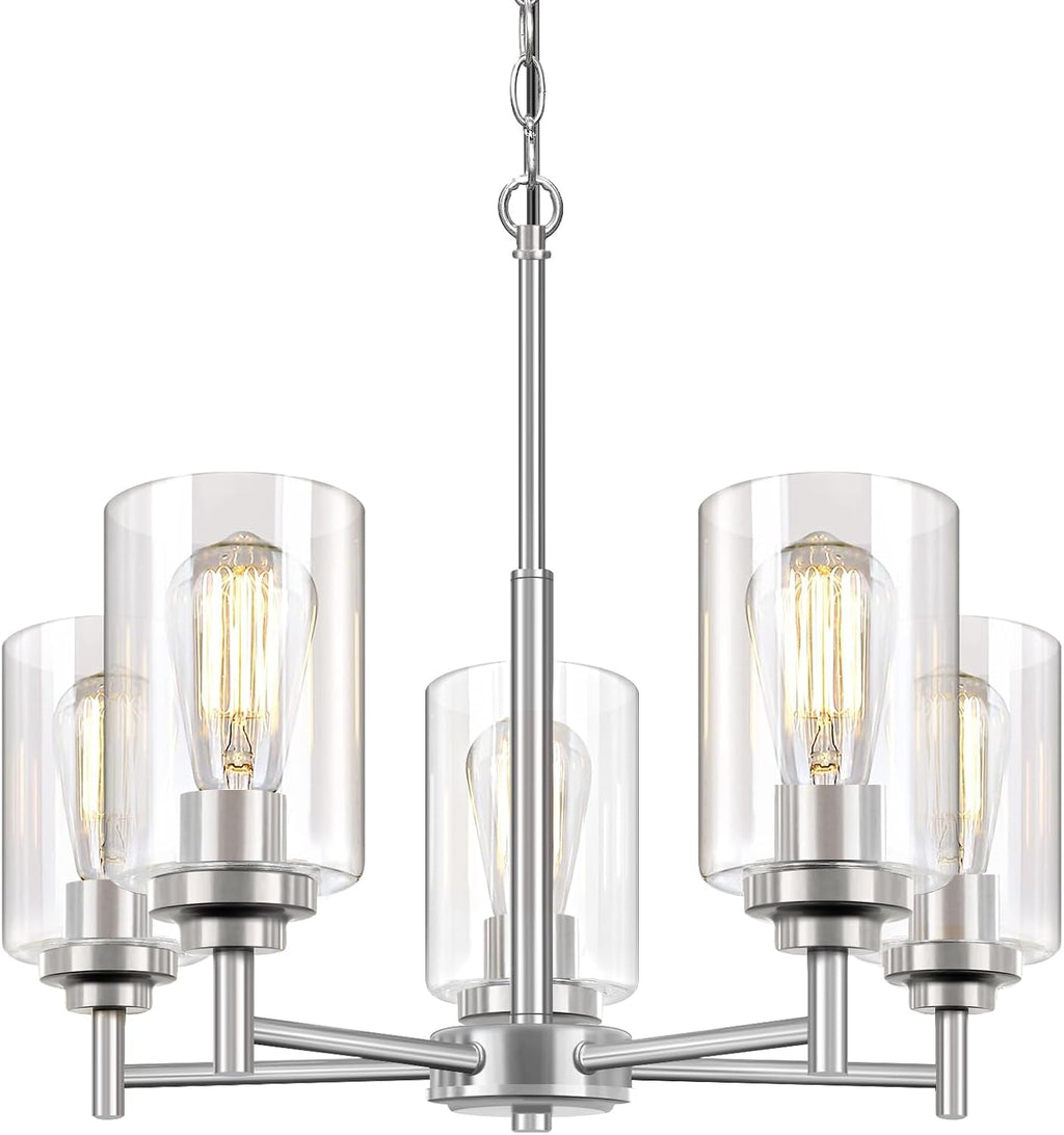D19.8" Chandelier for Dining Room, 5-Light Light Fixture Brushed Nickel