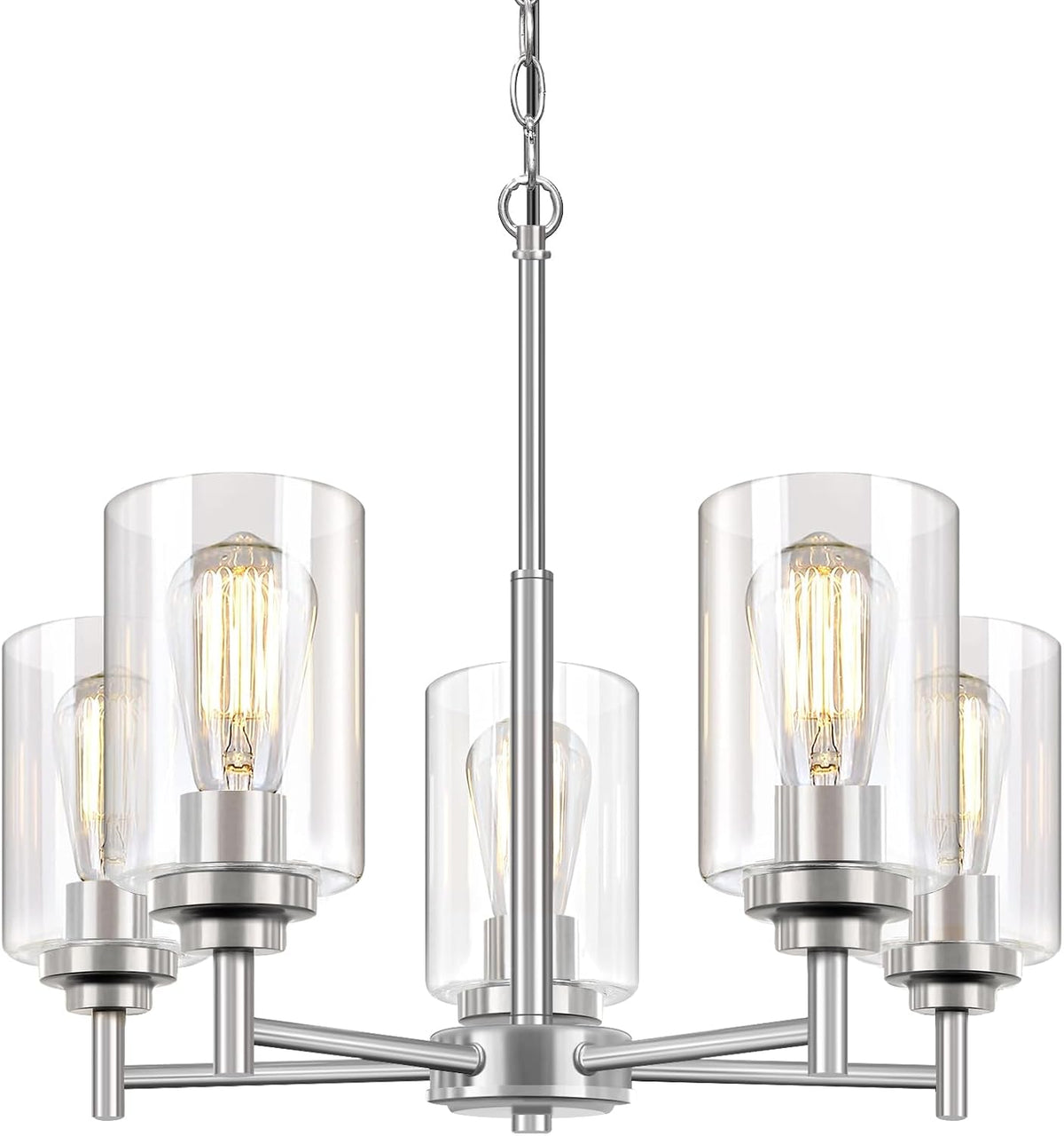 D19.8" Chandelier for Dining Room, 5-Light Light Fixture Brushed Nickel
