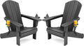 SERWALL Outdoor Adirondack Chair Set of 2 with 2 Cup Holders,Foldable,Grey
