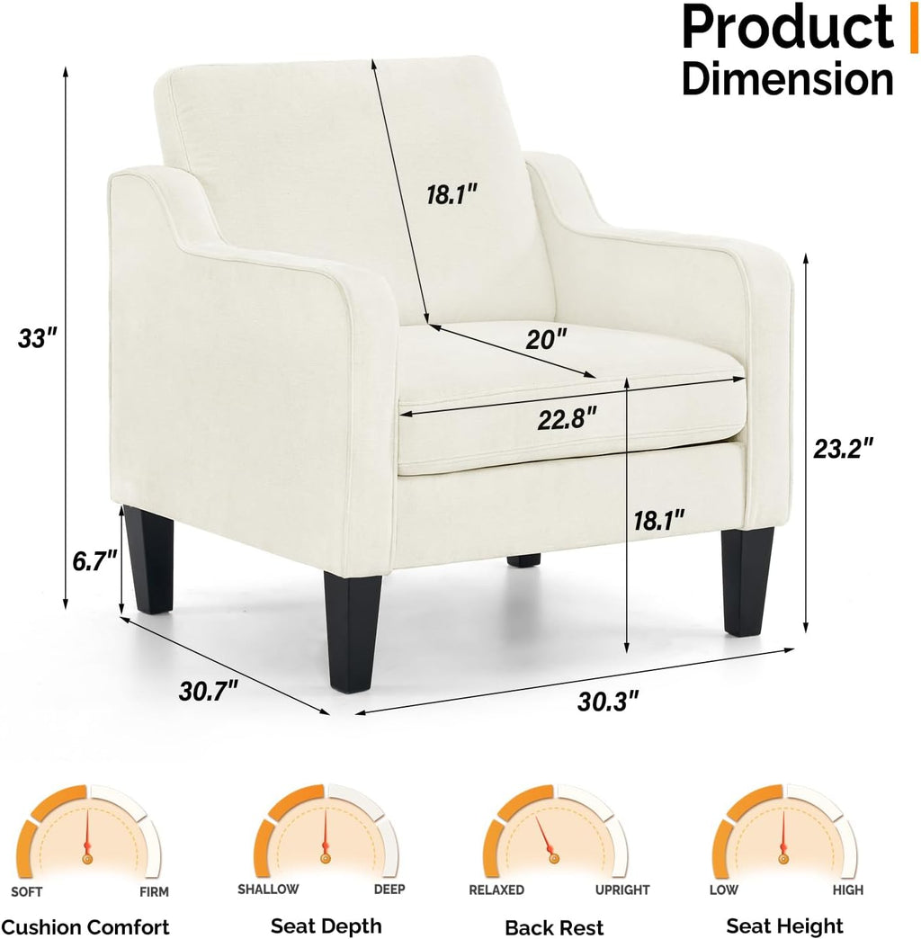 VINGLI Cream Accent Chair, Chenille Upholstered Armchair for Living Room