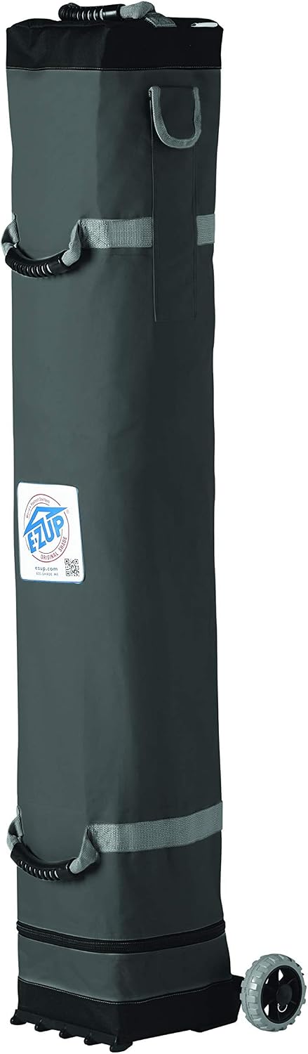 E-Z UP Pyramid Instant Shelter Canopy, 10' x 10' with Wide-Trax Roller Bag & 4 Piece Spike Set, White