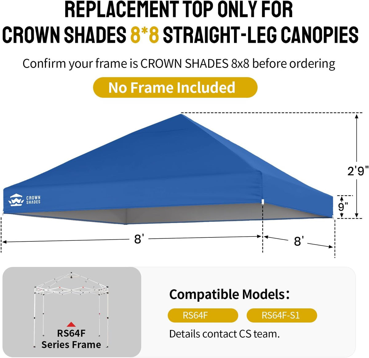 CROWN SHADES 8x8 Canopy Replacement Top, Blue (Top Only)