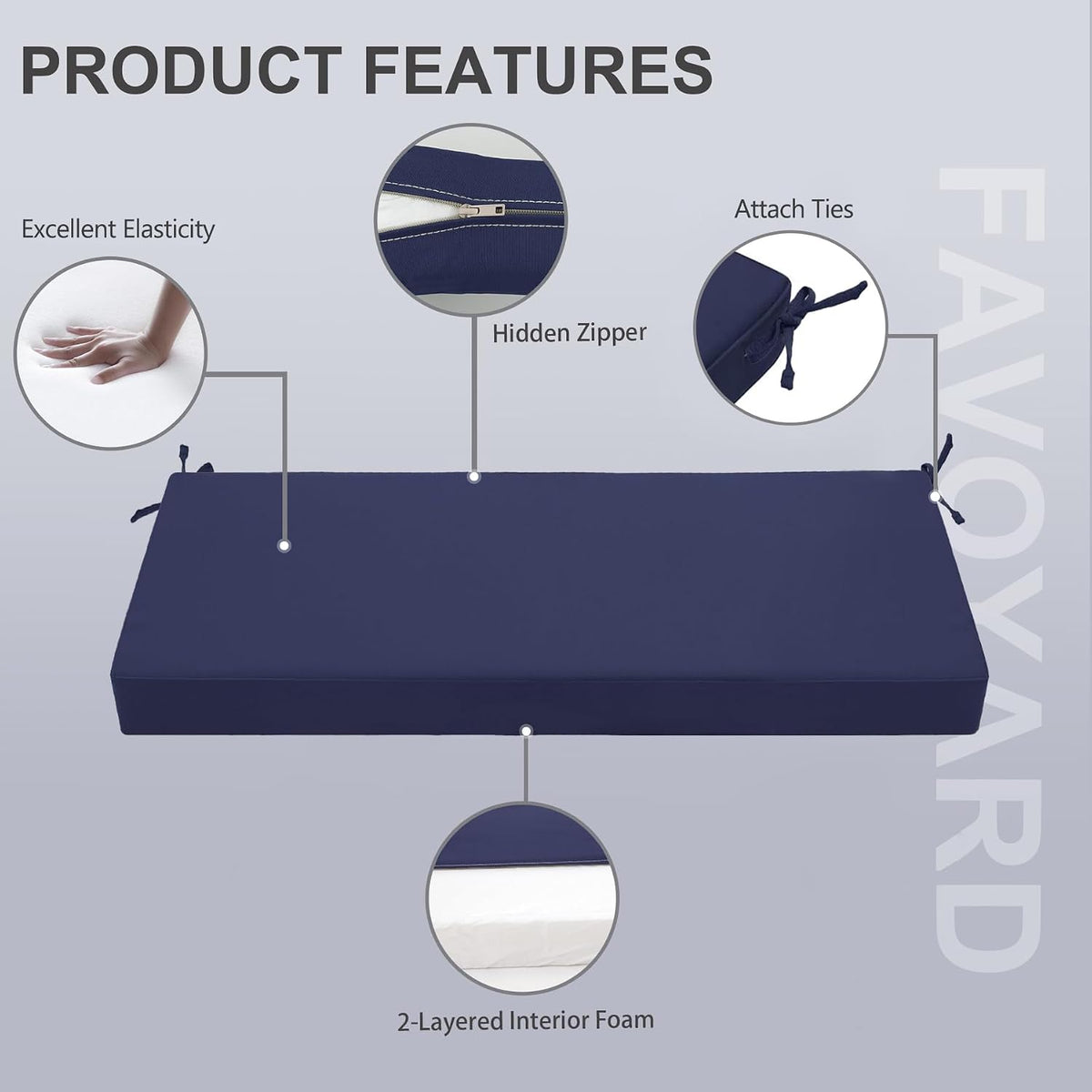Favoyard Outdoor Bench Cushion, 45 x 18 Inch, Blue