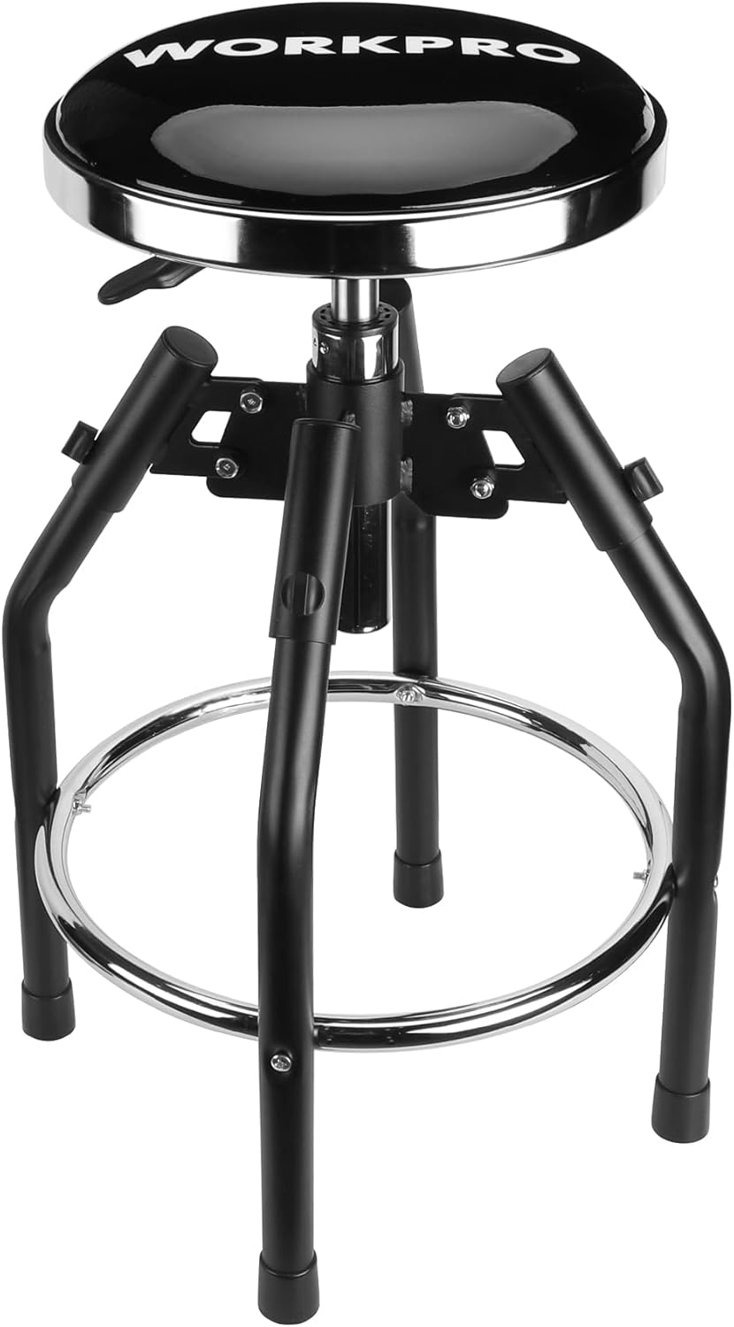 WORKPRO Heavy Duty Adjustable Hydraulic Shop Stool,Garage Bar Stool, 29in to 33.86in, 330-Pound Capacity, Black