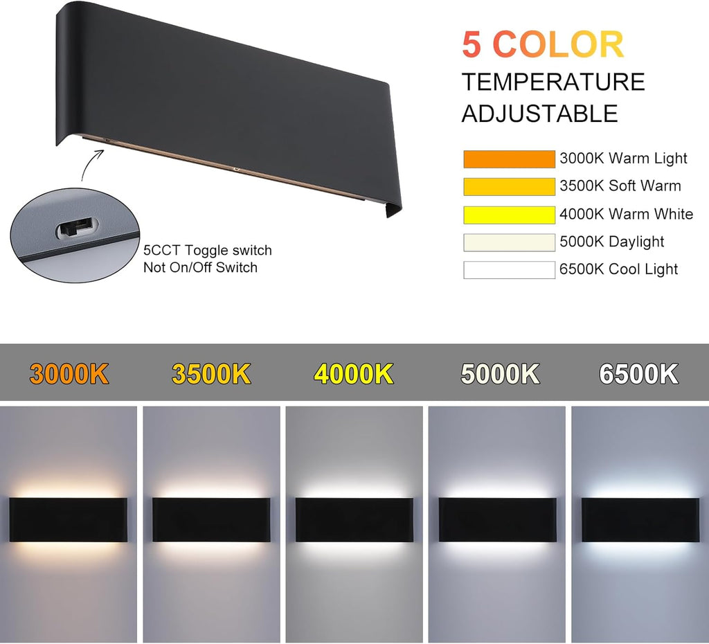 Mille Luckiole 11 Inch Hallway LED Wall Light,5-in-1 CCT 3000K/3500K4000K/5000K/6500K Selectable,Modern LED Sconce Wall for Stairwell,Bedroom,and Bathroom Vanity Mirror,15W Black 4 Pack Led Wall Lamp