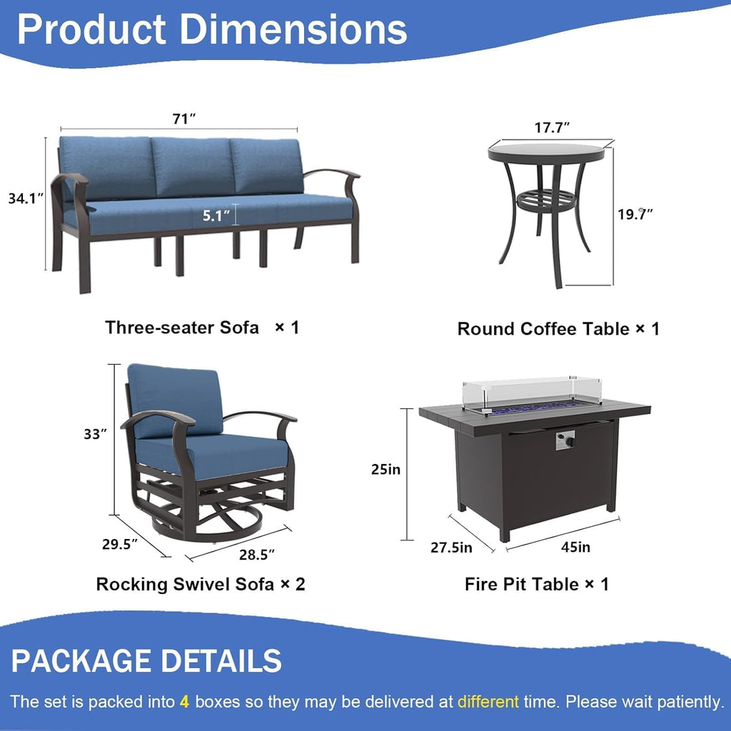 Kullavik Aluminum Outdoor Patio Furniture Set with 5.1'' Thick Cushions