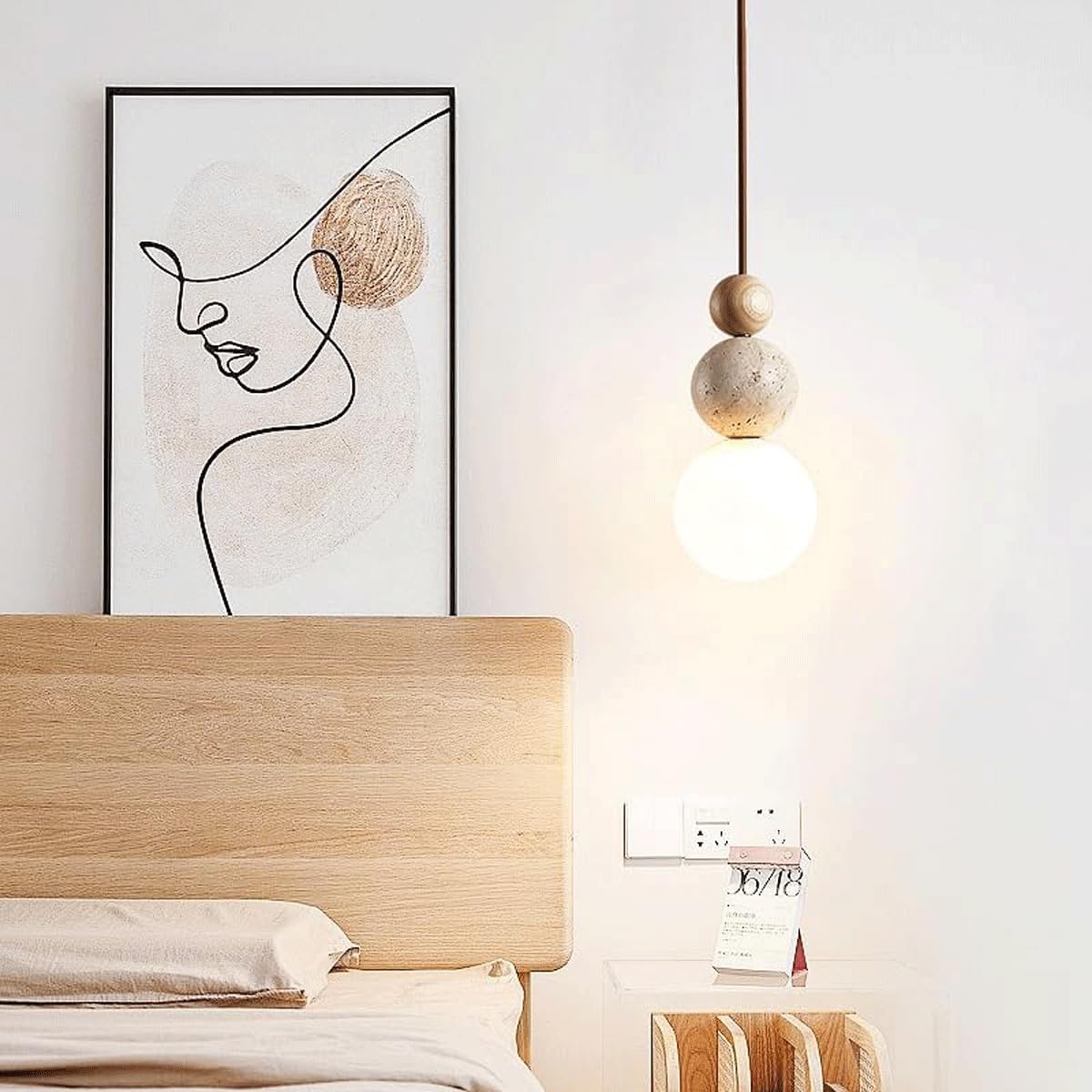 Modern Indoor Pendant Light Natural Stone Spherical Hanging Light Frosted White Glass Suspension Pendant Lamp for Bedside Restaurant Kitchen Island Aisle Bar Club Chandelier