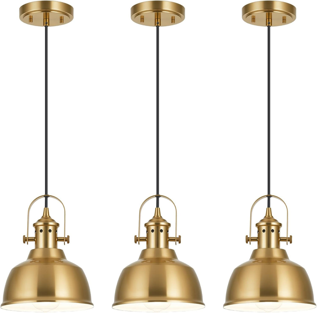 Farmhouse Small Pendant Lights Kitchen Island, Gold, 3 Pack