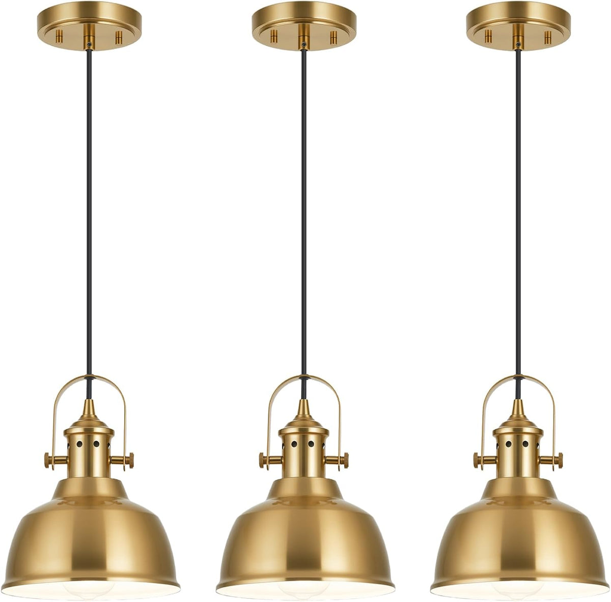 Farmhouse Small Pendant Lights Kitchen Island, Gold, 3 Pack