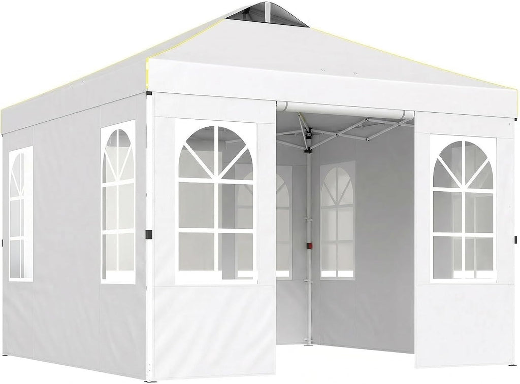 Outsunny 9.6 x 9.6 ft Pop Up Canopy Tent with Sidewalls UPF50+, White