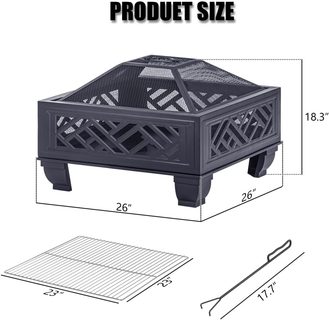Breezz Wood-Burning Fire Pit with Grill, 26 in