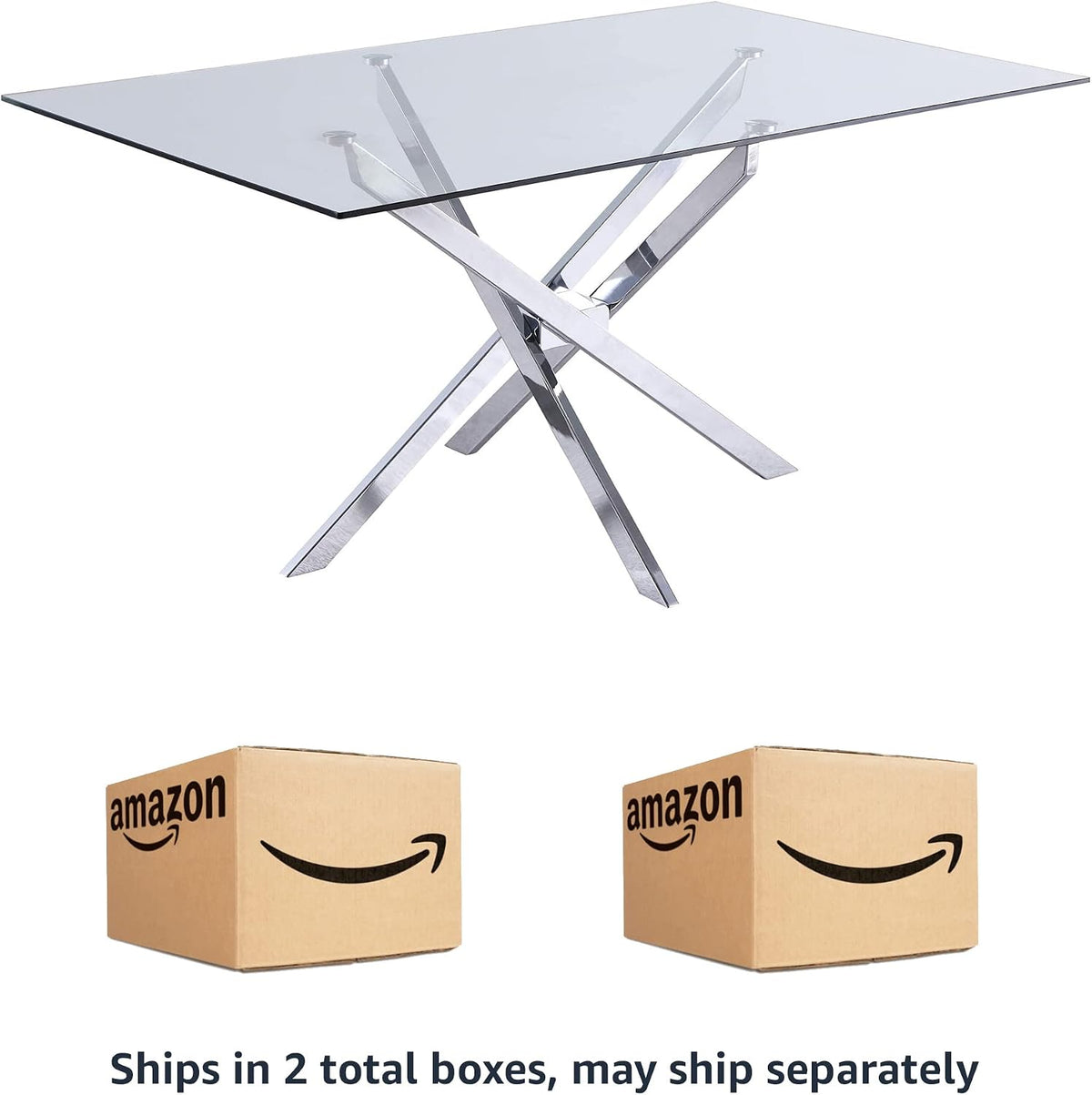 Meridian Furniture Xander Collection Modern | Contemporary Tempered Glass Top Dining Table with Durable Metal Base, 60" W x 36" D x 30" H, Silver Finish