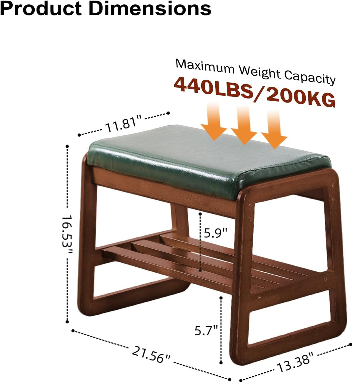 SOBIBO Solid Wood Shoe Bench, 2-Tier Wooden Entryway Bench, Modern Shoe Rack with Faux Leather Cushion for Hallway, Living Room (Green, 21.65'')