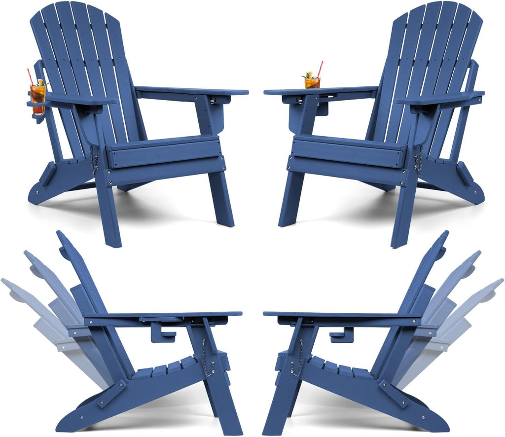 Oversized Folding Adirondack Chair Set of 4 with Adjustable Backrest 400LBS