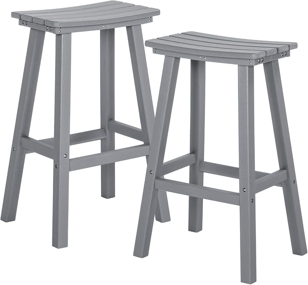 nalone 29 Inch Outdoor Bar Stools Set of 2, HDPE Bar Chairs with Footrest, Weather Resistant Barstools Outside Counter Height Stools for Yard, Balcony (Grey, 29'' Barstools Set of 2)