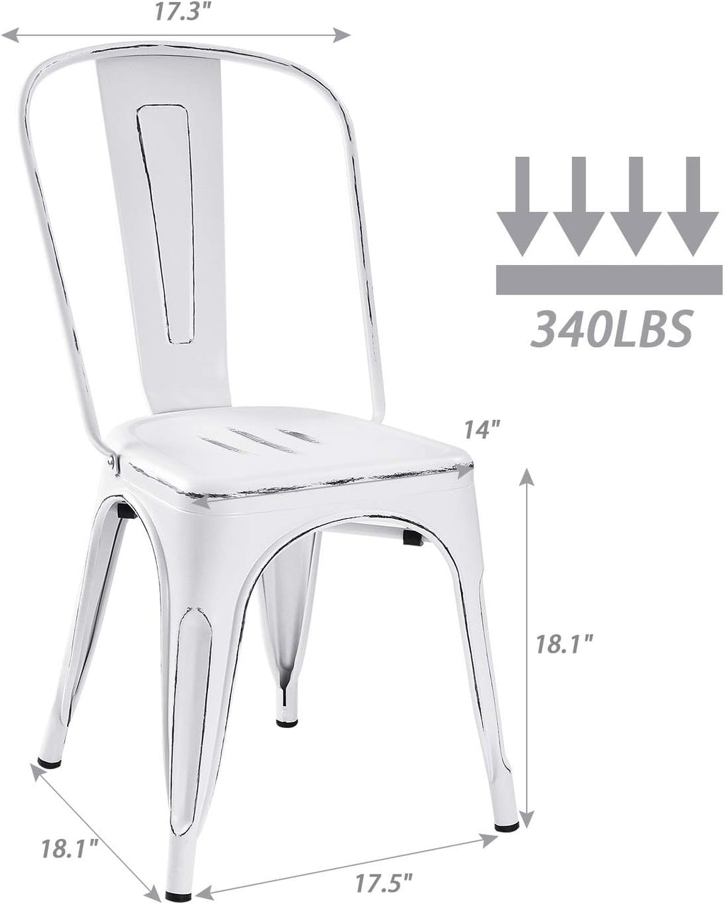 Devoko Metal Indoor-Outdoor Chairs Distressed Style Kitchen Dining Chairs Stackable Side Chair with Back Set of 4 (White)