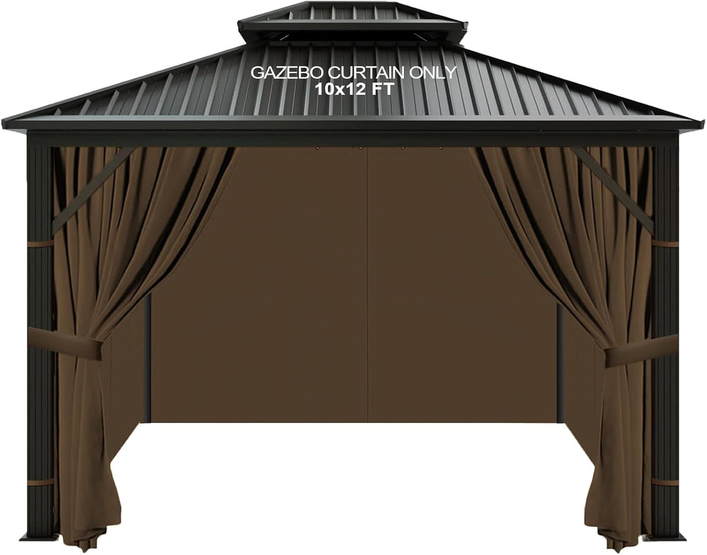 slashome 10x12 Gazebo Curtains Outdoor Waterproof, 4 Panel Sidewalls, Mocha